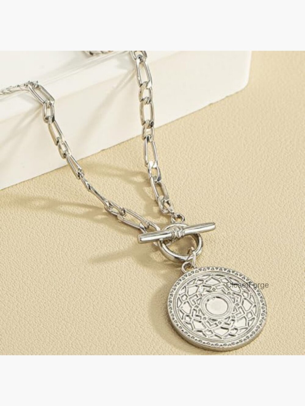 Chunky Gold Coin Necklace Big Medallion Pendant Choker Statement Jewelry - Picture 6 of 6